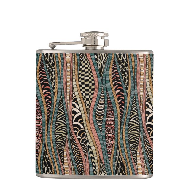 Abstract pattern in ethnic style hip flask (Front)