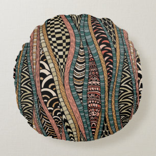 Abstract pattern in ethnic style round cushion
