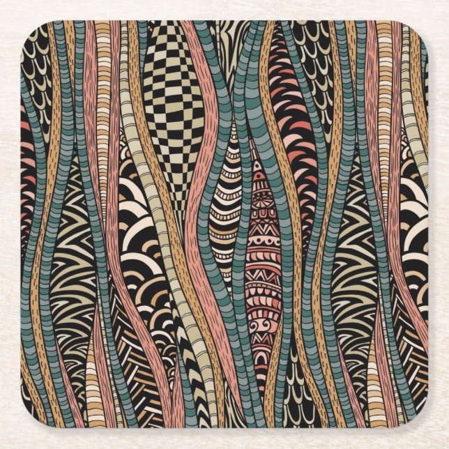 Abstract pattern in ethnic style square paper coaster (Front)