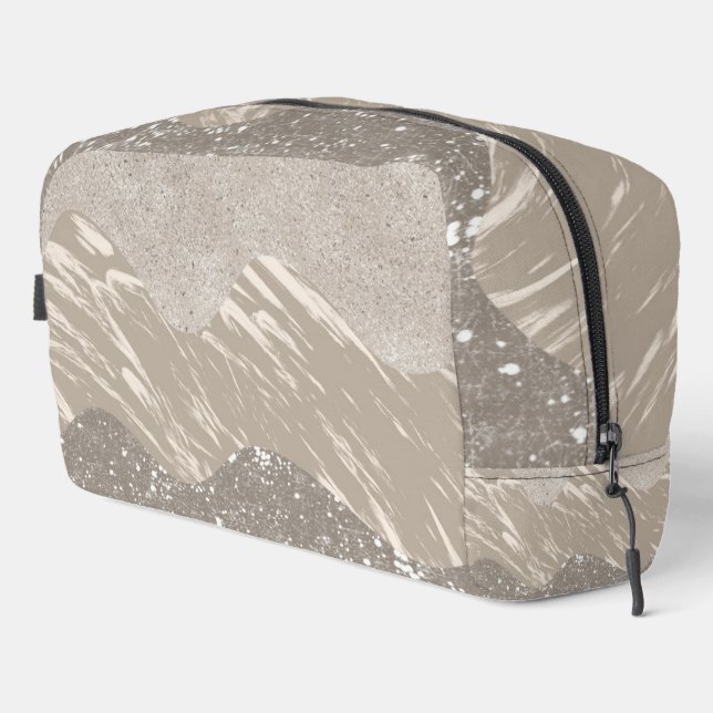 Abstract Pattern in Shades of Grey and Tan Dopp Kit (Right Corner)