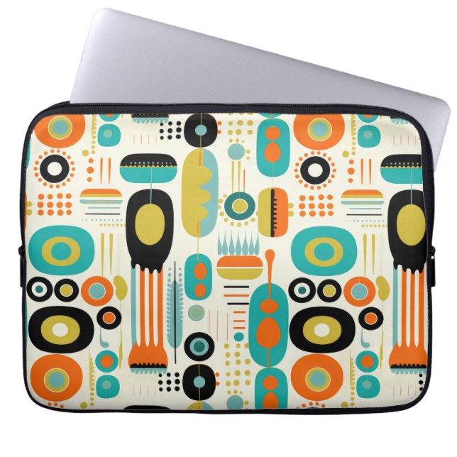 Abstract Pattern Mid Century Modern Colorful RETRO Laptop Sleeve (Front)