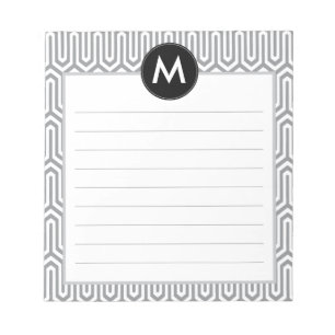 Abstract Pattern Monogram Initial in Black Grey Notepad