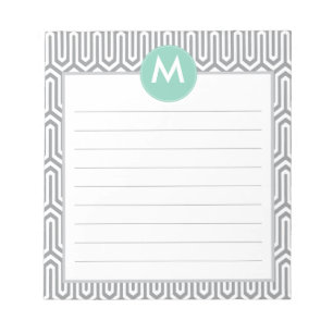 Abstract Pattern Monogram Initial in Mint Grey Notepad