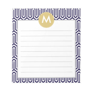 Abstract Pattern Monogram Initial in Navy Mint Notepad