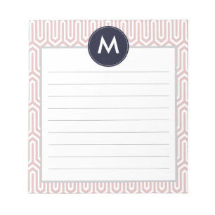 Abstract Pattern Monogram Initial in Navy Pink Notepad