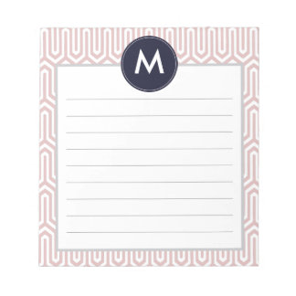 Abstract Pattern Monogram Initial in Navy Pink Notepad