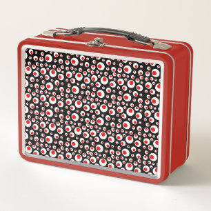 Abstract Pattern of Bright Red White Circles Black Metal Lunch Box