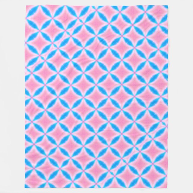 Abstract Pattern of Pink and Blue Squares Fleece Blanket (Front)
