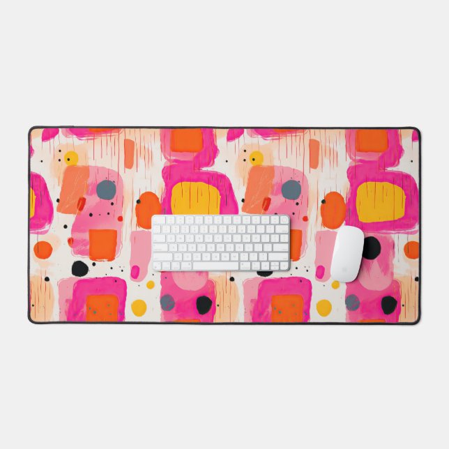 Abstract Pattern of Pink Colour Blocks BOHO Desk Mat (Keyboard & Mouse)