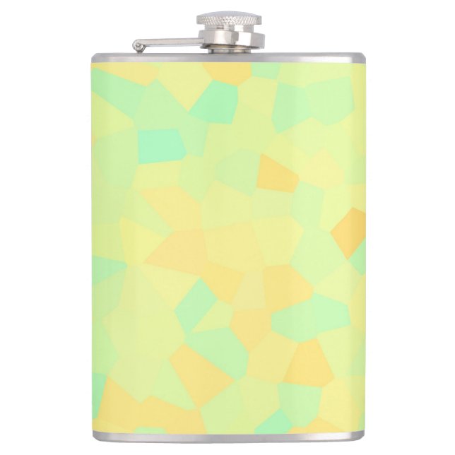 Abstract pattern of yellow and green shapes hip flask (Front)