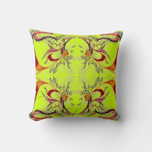 Abstract Pattern on Lime Yellow Green Cushion (Front)