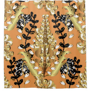 abstract pattern on orange yellow background with  shower curtain