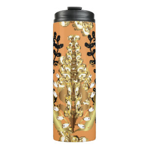 abstract pattern on orange yellow background with thermal tumbler
