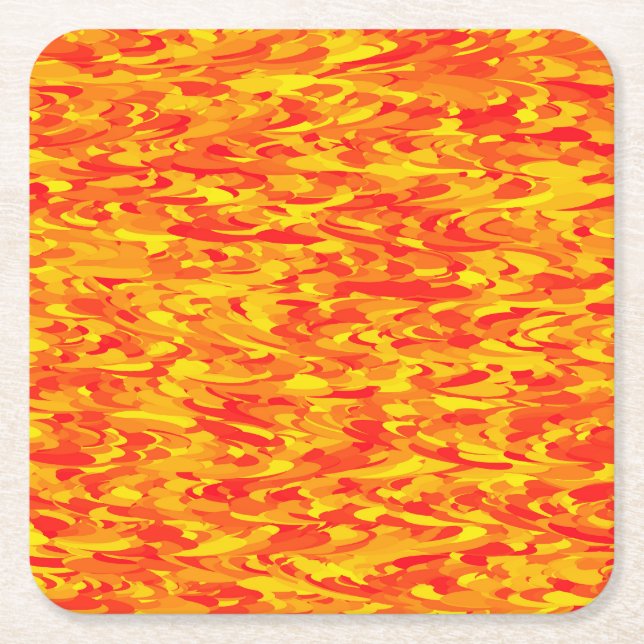 Abstract Pattern Orange Red Yellow Square Paper Coaster (Front)