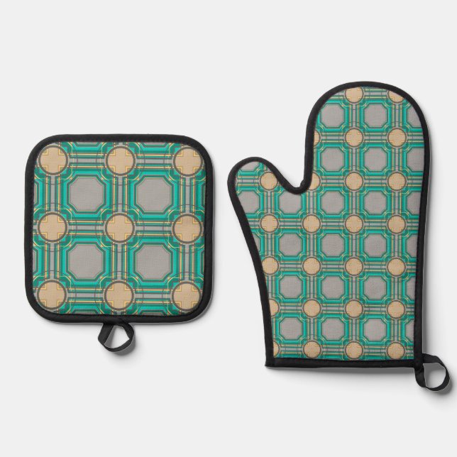 abstract pattern oven mitt & pot holder set (Front)