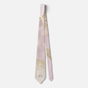 Abstract Pattern Pink Gold Glitter Monogrammed Tie