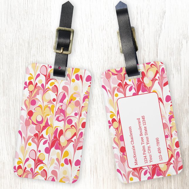 Abstract Pattern Pink Luggage Tag (Pink, peach and red marble abstract personalized luggage tag)