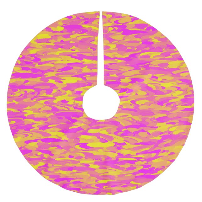 Abstract Pattern Pink Yellow Orange Brushed Polyester Tree Skirt (Front)