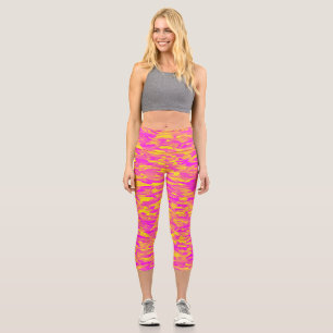 Abstract Pattern Pink Yellow Orange Capri Leggings