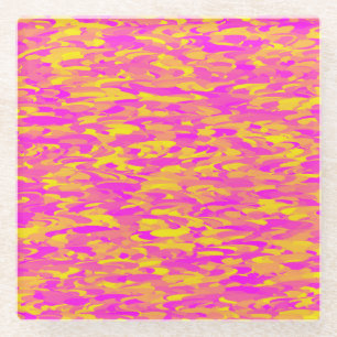 Abstract Pattern Pink Yellow Orange Glass Coaster