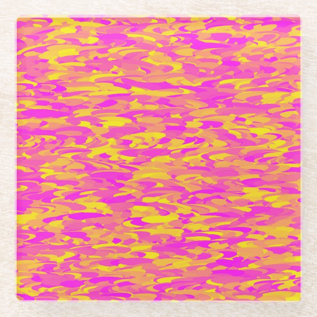 Abstract Pattern Pink Yellow Orange Glass Coaster (Front)
