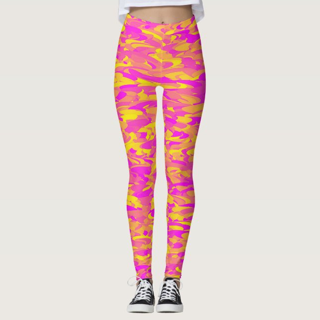 Abstract Pattern Pink Yellow Orange Leggings (Front)