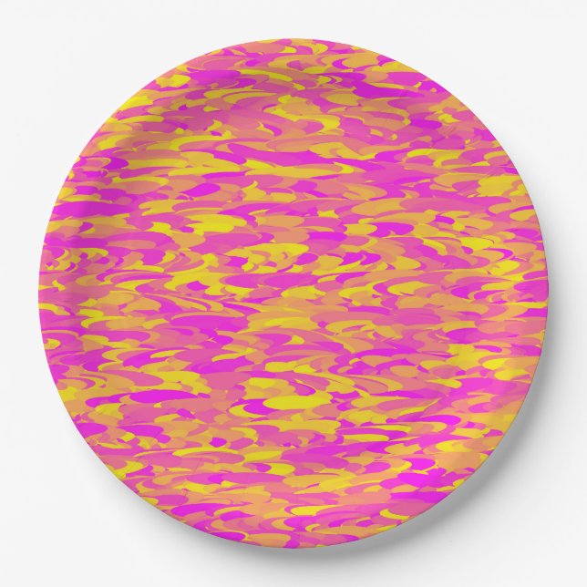 Abstract Pattern Pink Yellow Orange Paper Plate (Front)
