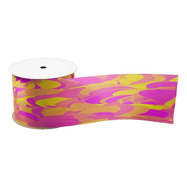 Abstract Pattern Pink Yellow Orange Satin Ribbon (Spool)