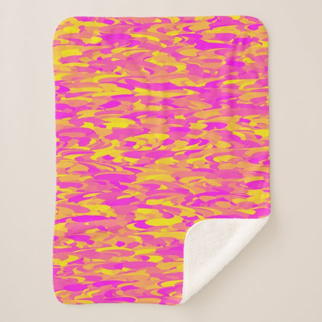 Abstract Pattern Pink Yellow Orange Sherpa Blanket (Front)