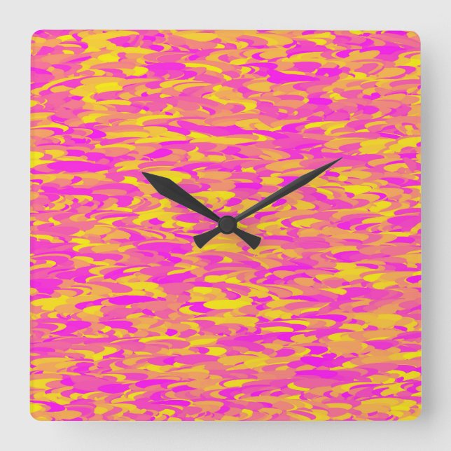 Abstract Pattern Pink Yellow Orange Square Wall Clock (Front)