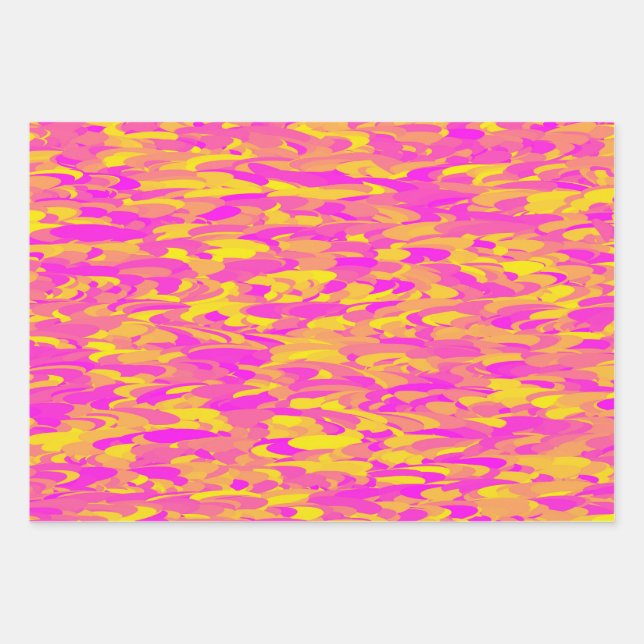 Abstract Pattern Pink Yellow Orange Wrapping Paper Sheet (Front)