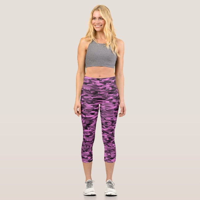 Abstract Pattern Purple Black Capri Leggings (Front)