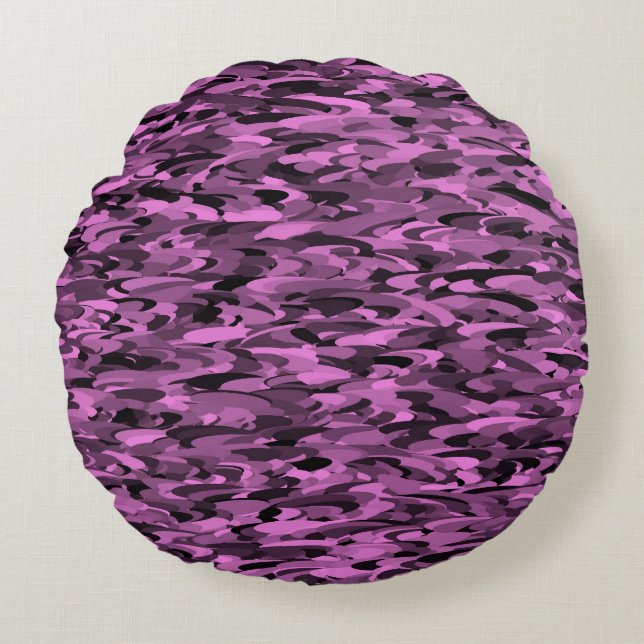 Abstract Pattern Purple Black Round Cushion (Front)