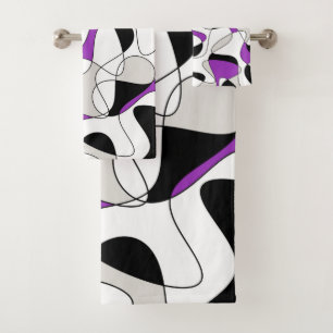 Abstract pattern - purple, grey, black and white. bath towel set