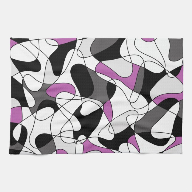 Abstract pattern - purple, grey, black and white. tea towel (Horizontal)