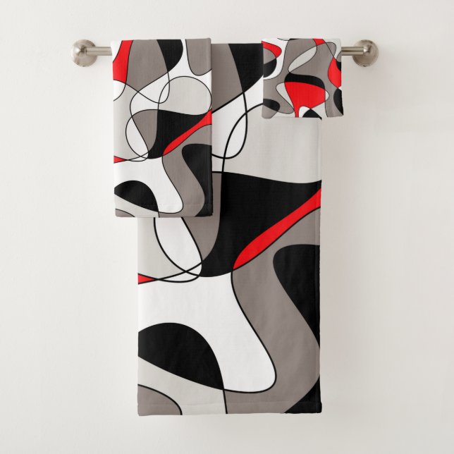 Abstract pattern - red and grey. bath towel set (Insitu)