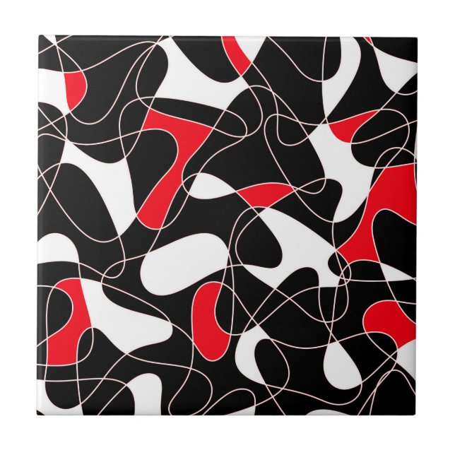 Abstract pattern - red, black and white. ceramic tile (Front)