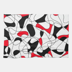 Abstract pattern - red, black and white. tea towel
