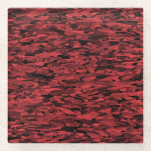 Abstract Pattern Red Black Glass Coaster