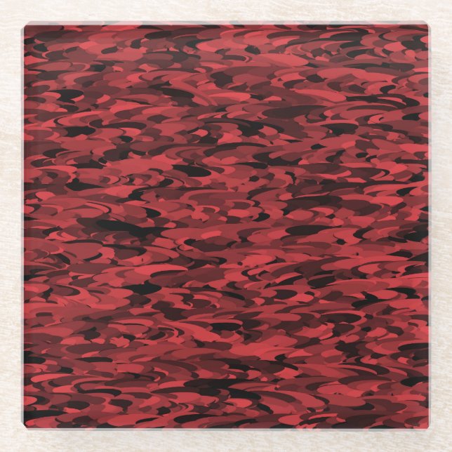 Abstract Pattern Red Black Glass Coaster (Front)