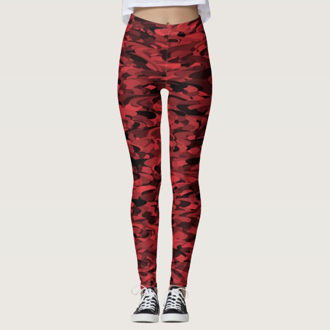 Abstract Pattern Red Black Leggings (Front)