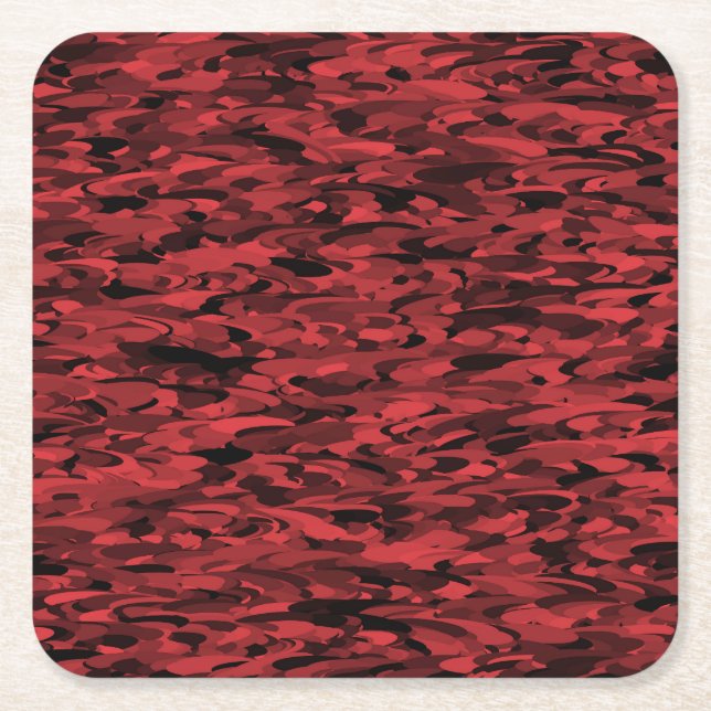 Abstract Pattern Red Black Square Paper Coaster (Front)