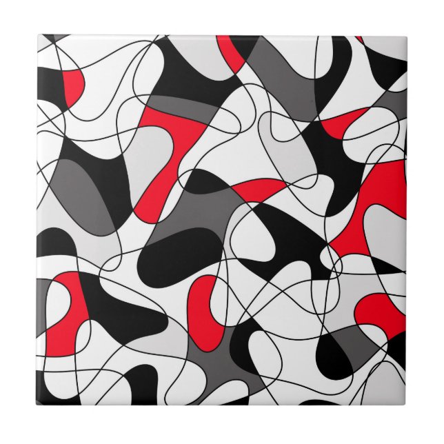 Abstract pattern - red, grey, black and white. ceramic tile (Front)