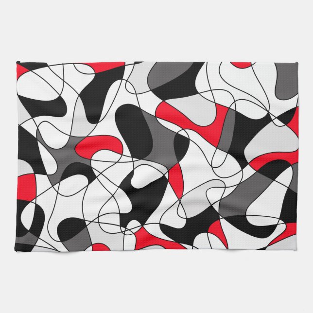 Abstract pattern - red, grey, black and white. tea towel (Horizontal)