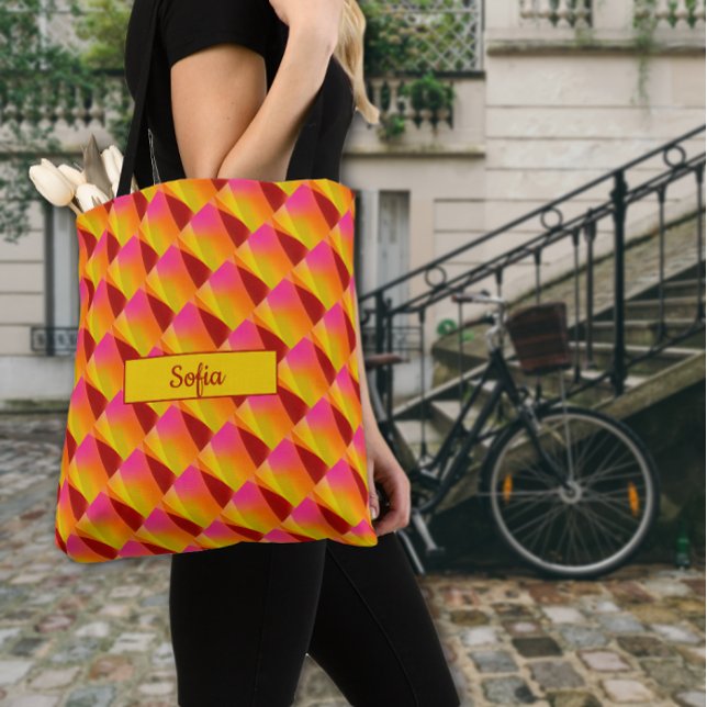 Abstract pattern red yellow orange name  tote bag (Creator Uploaded)