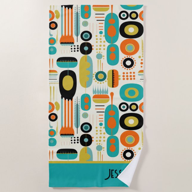 Abstract Pattern RETRO Mid Century Modern Name  Beach Towel (Front)