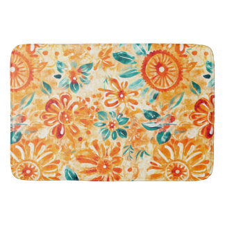 Abstract Pattern Sunny Orange Shower Curtain Bath Mat