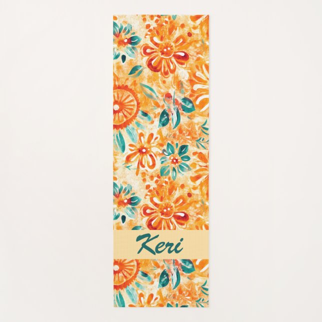 Abstract Pattern Sunny Orange Shower Curtain Yoga Mat (Front)