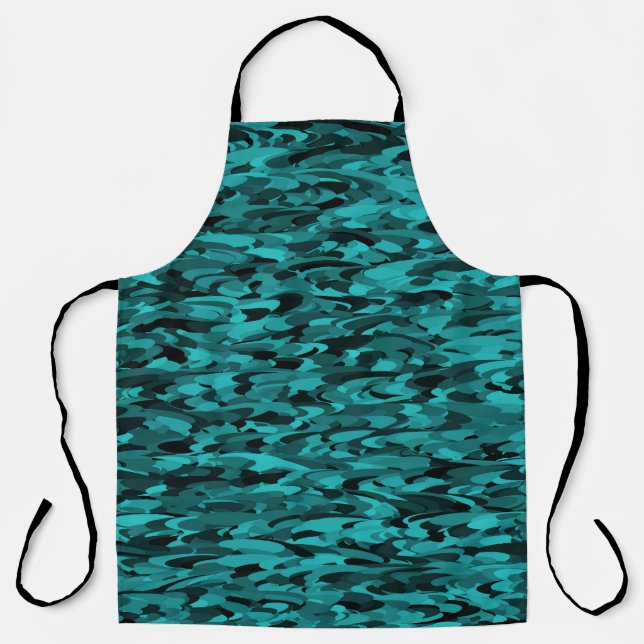 Abstract Pattern Teal Black Apron (Front)