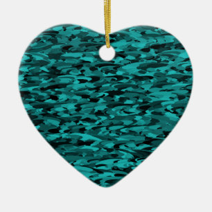 Abstract Pattern Teal Black Ceramic Ornament